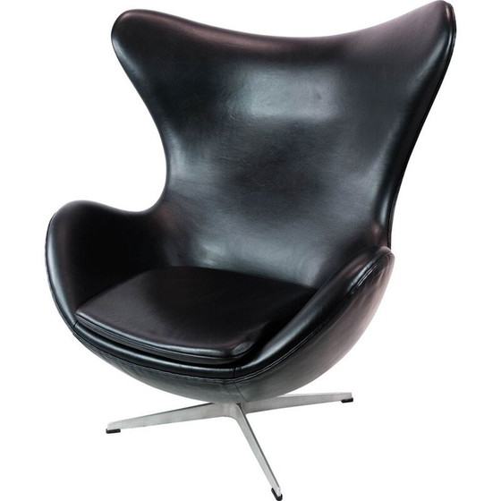 Image 1 of Vintage The Egg model 3316 zwart lederen fauteuil door Arne Jacobsen voor Fritz Hansen, 1958