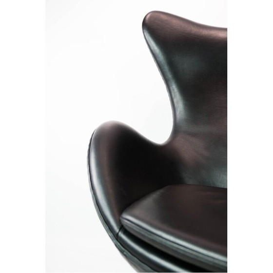 Image 1 of Vintage The Egg model 3316 zwart lederen fauteuil door Arne Jacobsen voor Fritz Hansen, 1958
