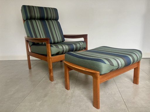 Danish design fauteuil met voetbank