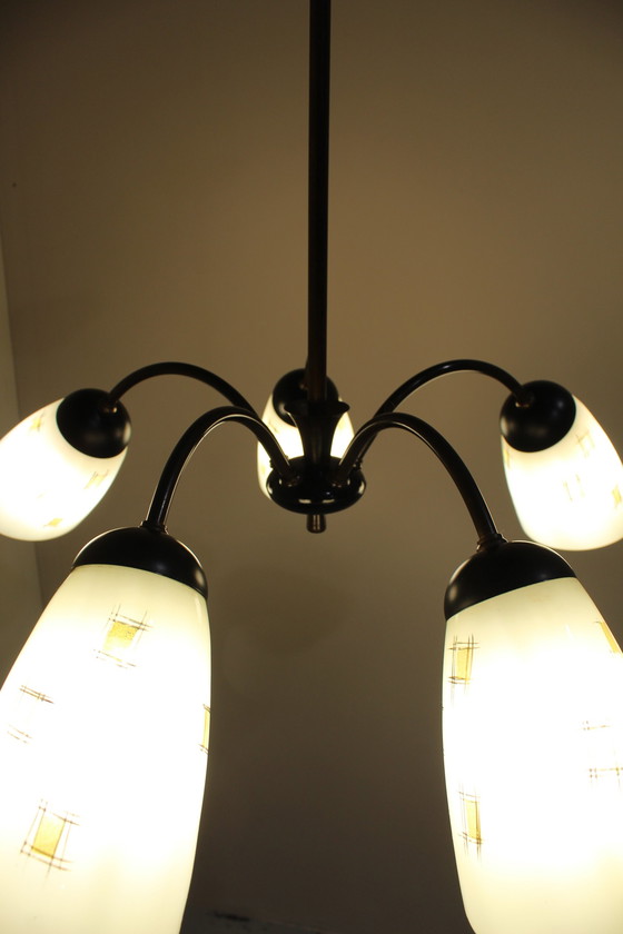 Image 1 of Vintage Kroonluchter, Plafondlamp, 5-Armig - Jaren '50