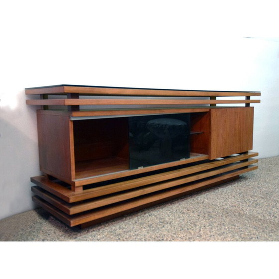 Image 1 of Vintage highboard in walnoot en glas 1970