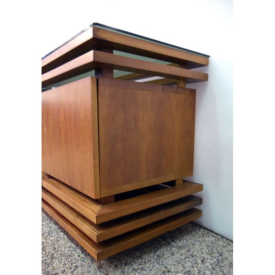 Image 1 of Vintage highboard in walnoot en glas 1970