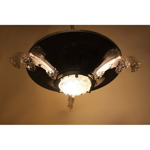 Art Deco hanglamp van glas en metaal voor Ezan, Frankrijk 1920