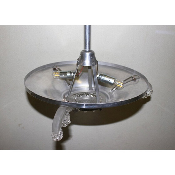 Image 1 of Art Deco hanglamp van glas en metaal voor Ezan, Frankrijk 1920
