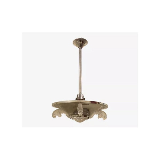 Image 1 of Art Deco hanglamp van glas en metaal voor Ezan, Frankrijk 1920