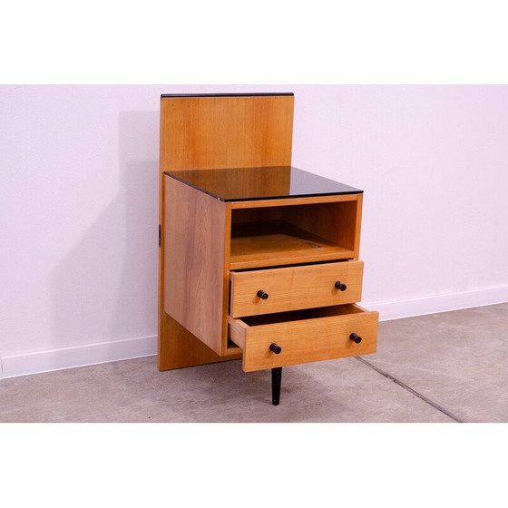 Image 1 of Vintage beukenhouten en glazen nachtkastje van Mojmír Požár voor Up Závody, Tsjecho-Slowakije 1960
