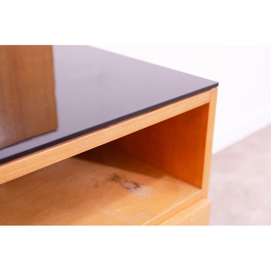 Image 1 of Vintage beukenhouten en glazen nachtkastje van Mojmír Požár voor Up Závody, Tsjecho-Slowakije 1960