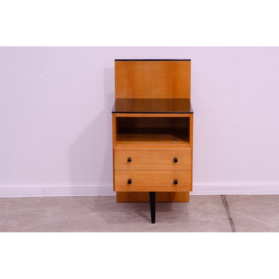 Image 1 of Vintage beukenhouten en glazen nachtkastje van Mojmír Požár voor Up Závody, Tsjecho-Slowakije 1960