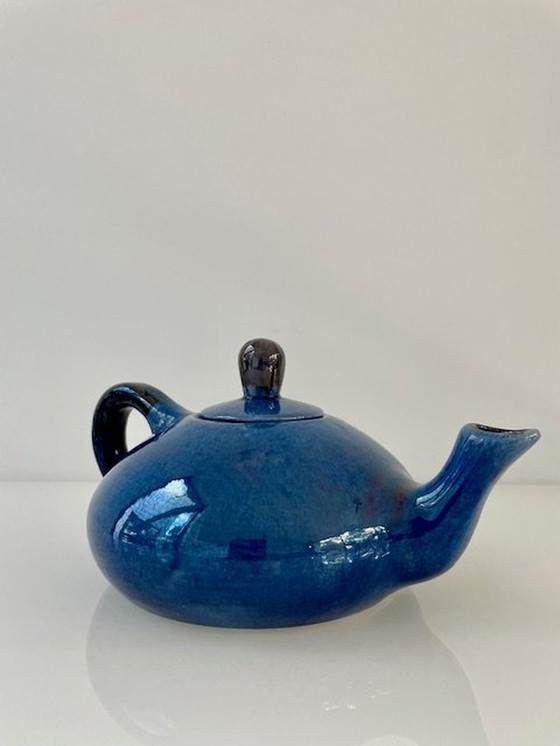 Image 1 of Design Theepot Kobalt Blauw En Zwart Glazuur