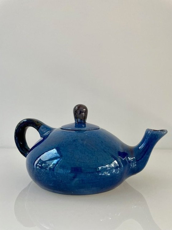 Image 1 of Design Theepot Kobalt Blauw En Zwart Glazuur