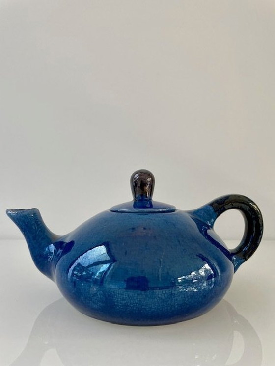 Image 1 of Design Theepot Kobalt Blauw En Zwart Glazuur