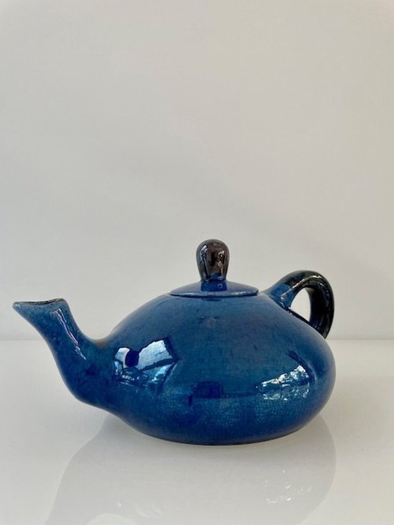 Image 1 of Design Theepot Kobalt Blauw En Zwart Glazuur