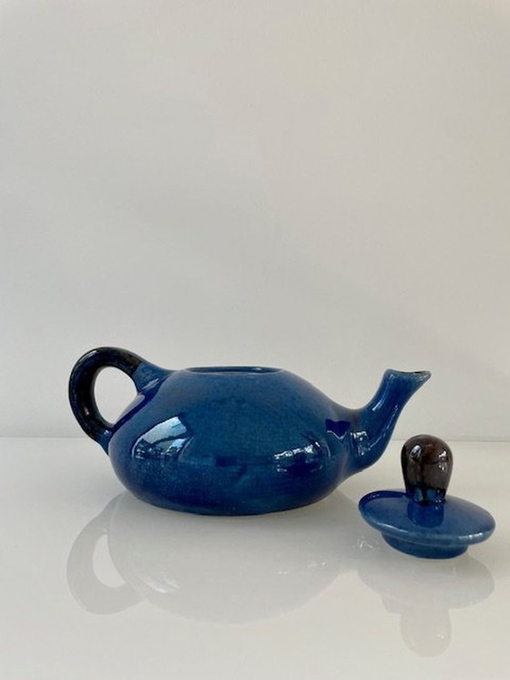 Image 1 of Design Theepot Kobalt Blauw En Zwart Glazuur