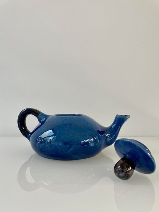 Image 1 of Design Theepot Kobalt Blauw En Zwart Glazuur