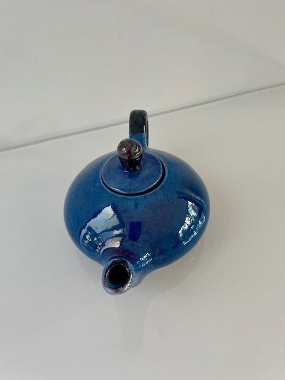 Image 1 of Design Theepot Kobalt Blauw En Zwart Glazuur