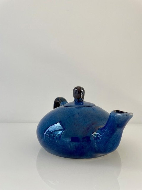 Image 1 of Design Theepot Kobalt Blauw En Zwart Glazuur