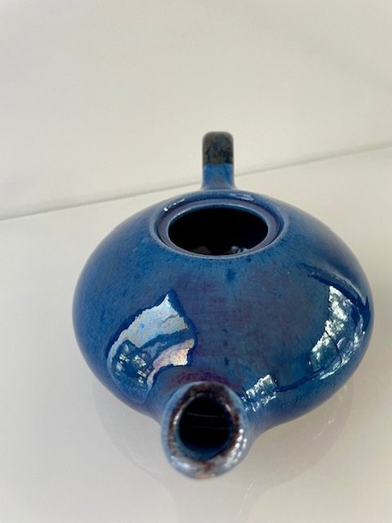 Image 1 of Design Theepot Kobalt Blauw En Zwart Glazuur