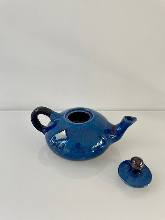 Image 1 of Design Theepot Kobalt Blauw En Zwart Glazuur