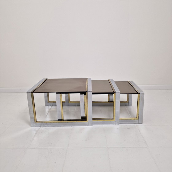 Image 1 of Set van 3 moderne regententafels van Belgo Chrom, jaren 1980