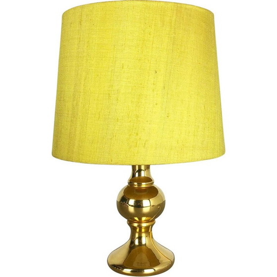 Image 1 of Vintage gele lamp van zijde en glas van Uno en Östen Kristiquil voor Luxus Vittsjö, Zweden 1970