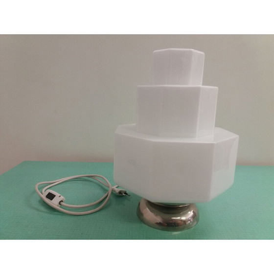 Image 1 of Vintage chromen en glazen tafellamp, Tsjecho-Slowakije 1940