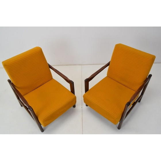 Image 1 of Paar houten en stoffen fauteuils uit de Mid Century, Tsjecho-Slowakije 1960
