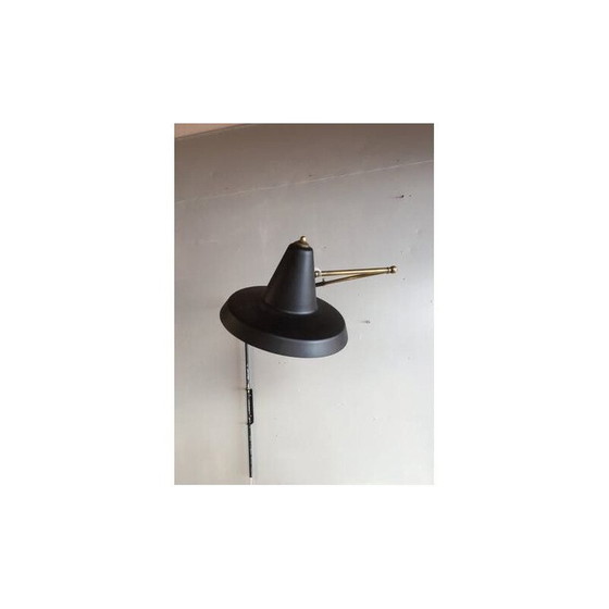 Image 1 of Vintage zwart metalen wandlamp 1950