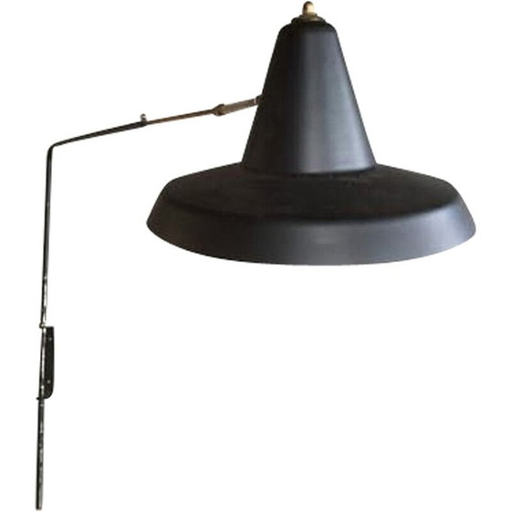 Image 1 of Vintage zwart metalen wandlamp 1950