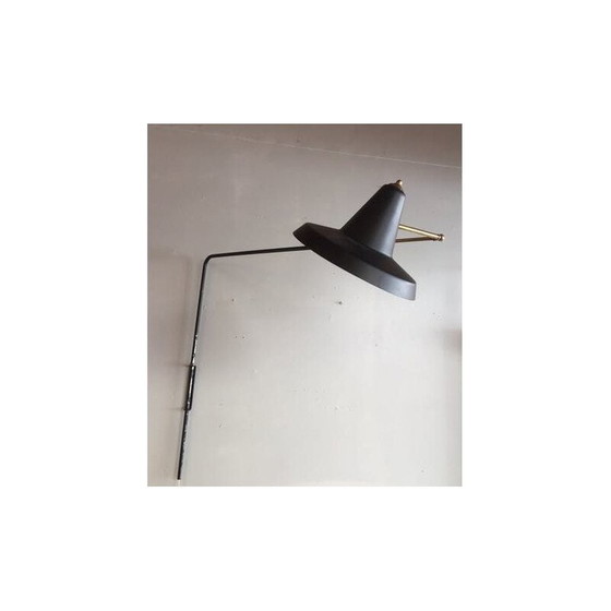 Image 1 of Vintage zwart metalen wandlamp 1950