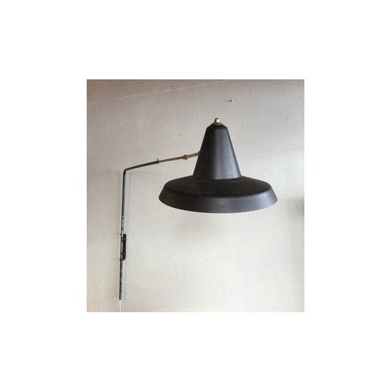 Image 1 of Vintage zwart metalen wandlamp 1950