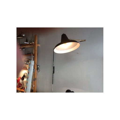 Vintage zwart metalen wandlamp 1950