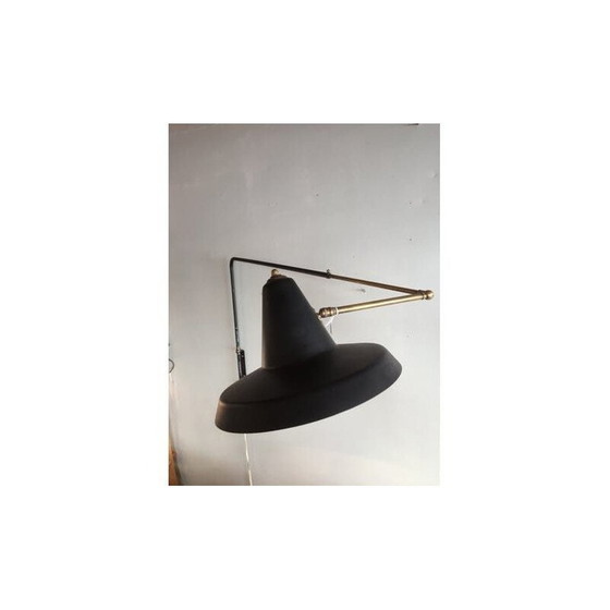 Image 1 of Vintage zwart metalen wandlamp 1950