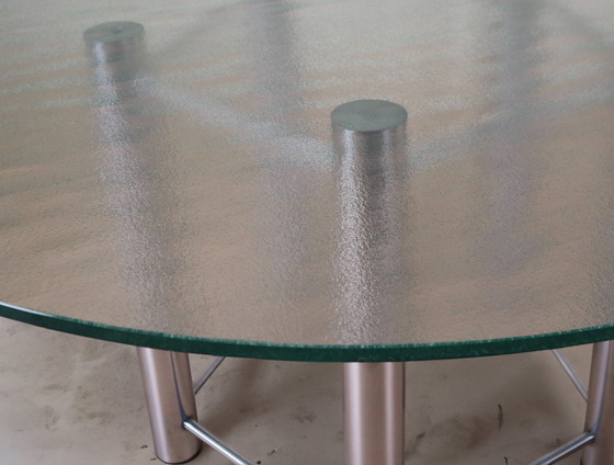 Image 1 of Postmoderne eettafel van staal en glas