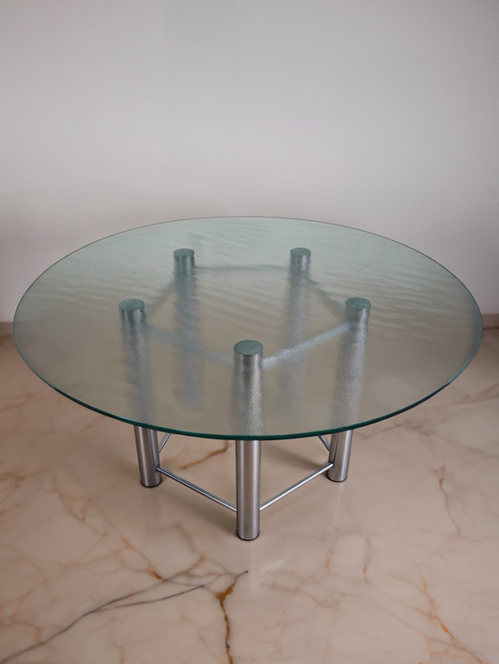 Image 1 of Postmoderne eettafel van staal en glas