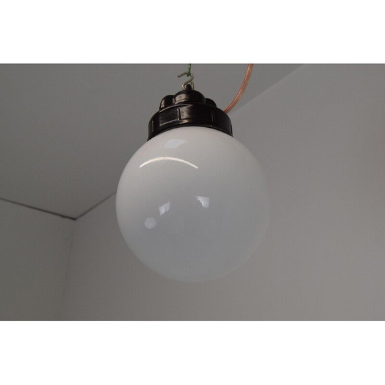 Image 1 of Vintage industriële glazen hanglamp, Tsjecho-Slowakije 1950