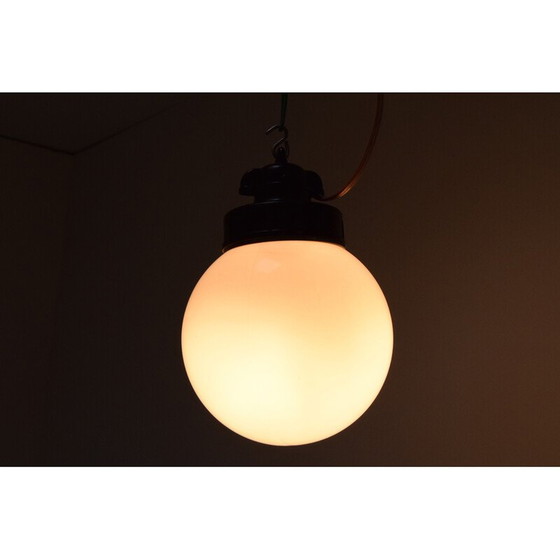 Image 1 of Vintage industriële glazen hanglamp, Tsjecho-Slowakije 1950