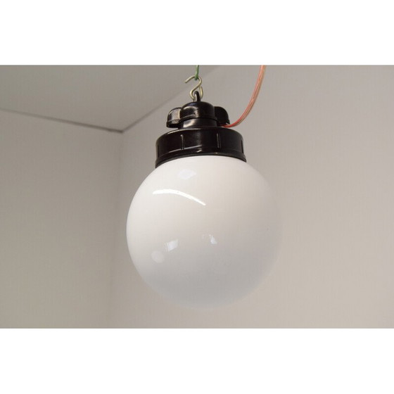 Image 1 of Vintage industriële glazen hanglamp, Tsjecho-Slowakije 1950