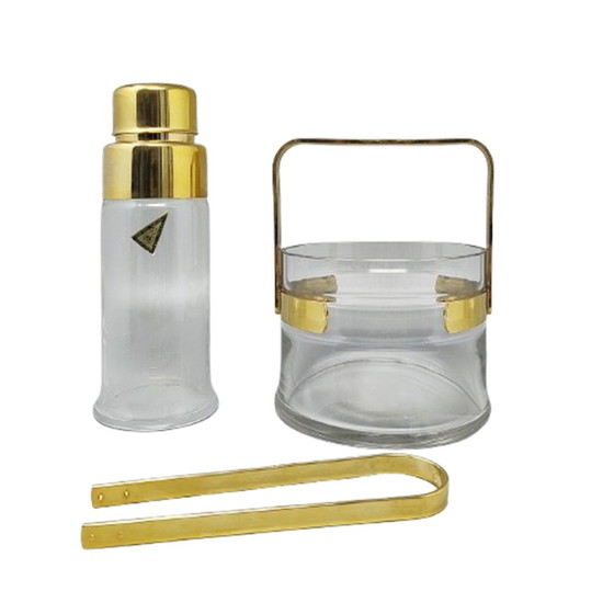 Image 1 of 1970S Prachtige cocktailshaker met ijsemmer van Dorval in 24K gouden plaat en kristal. Gemaakt in Italië