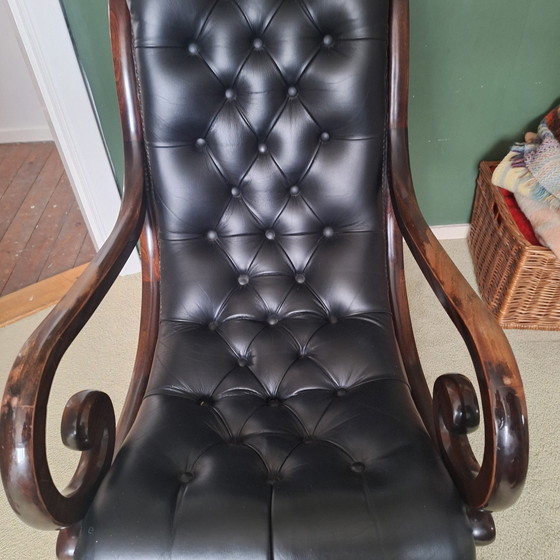 Image 1 of Fauteuil,  Mahonie, Zwart Leer