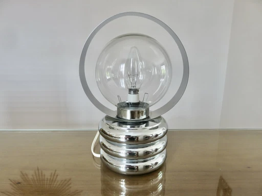 Lamp uit het ruimtetijdperk, chroom en glas, gemaakt in Italië 1970