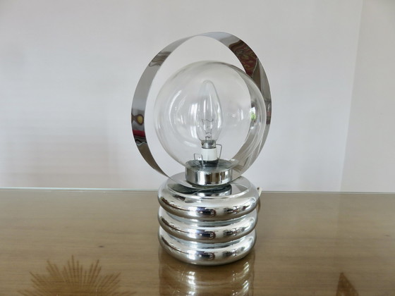 Image 1 of Lamp uit het ruimtetijdperk, chroom en glas, gemaakt in Italië 1970