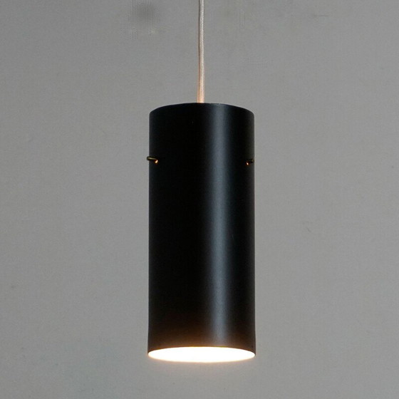 Image 1 of Vintage Zylinder zwart metalen en messing hanglamp van J. T. Kalmar, Oostenrijk 1960