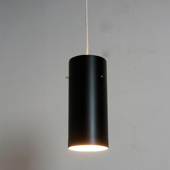 Image 1 of Vintage Zylinder zwart metalen en messing hanglamp van J. T. Kalmar, Oostenrijk 1960