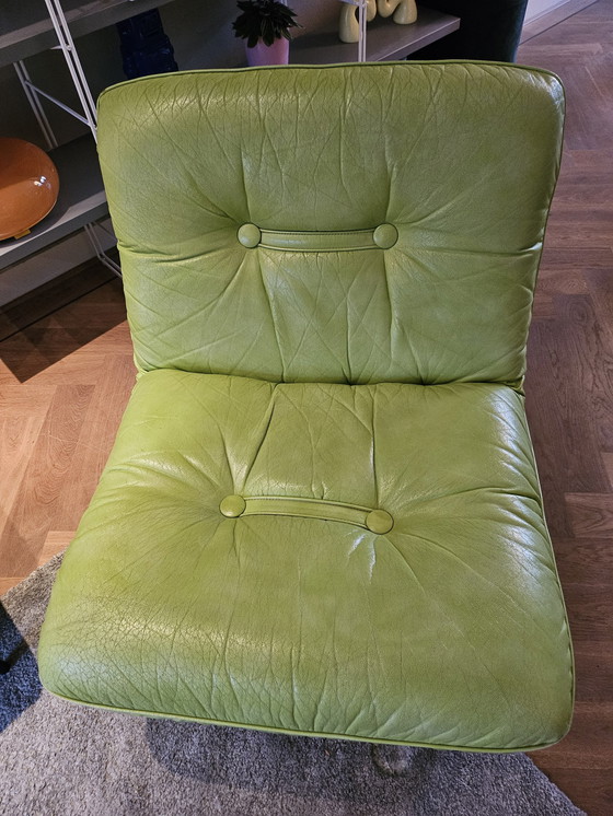 Image 1 of Vintage Jaren 60 Lederen Fauteuil / Groen