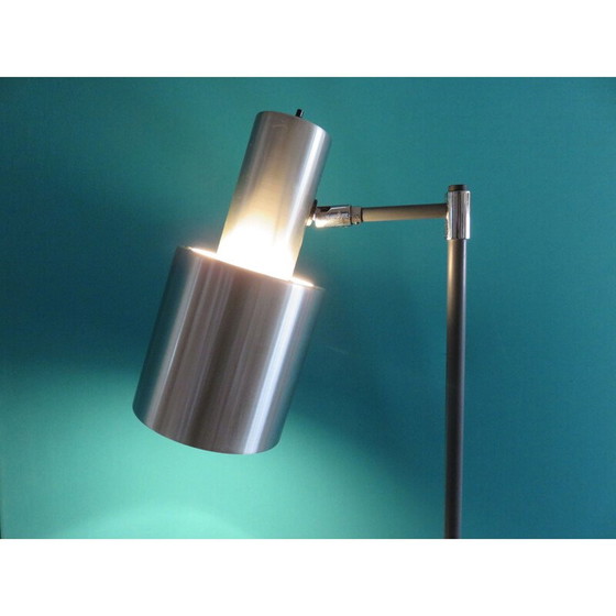Image 1 of Vintage vloerlamp van geborsteld aluminium op grijs gelakt stalen steel, 1960