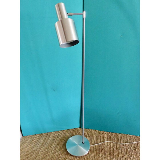 Image 1 of Vintage vloerlamp van geborsteld aluminium op grijs gelakt stalen steel, 1960