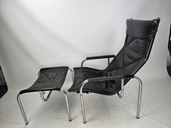 Image 1 of Strässle model HE1106 fauteuil met hocker / voetenbankje