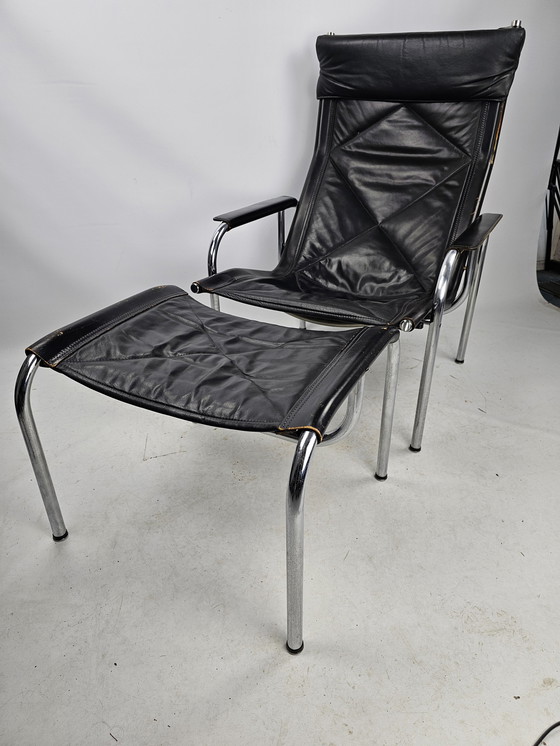 Image 1 of Strässle model HE1106 fauteuil met hocker / voetenbankje