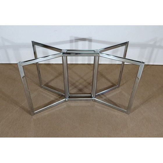 Image 1 of Vintage tafel van verchroomd metaal en rookglas, 1970