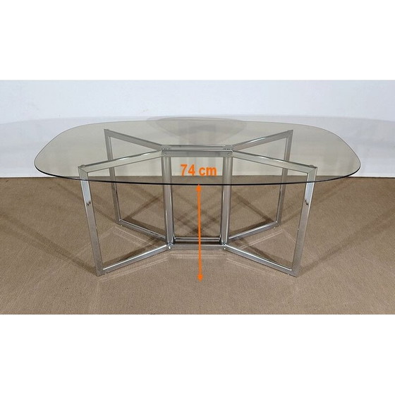 Image 1 of Vintage tafel van verchroomd metaal en rookglas, 1970